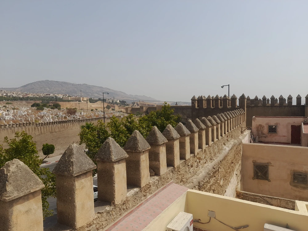 View of the ramparts and mountains north of Fes